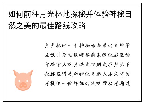 如何前往月光林地探秘并体验神秘自然之美的最佳路线攻略